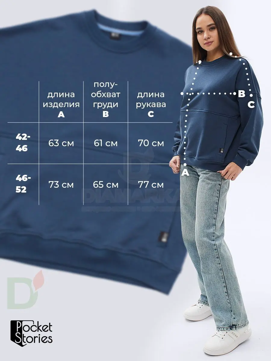 Свитшот Pocket Stories с карманом для инсулиновой помпы на молнии, Синий