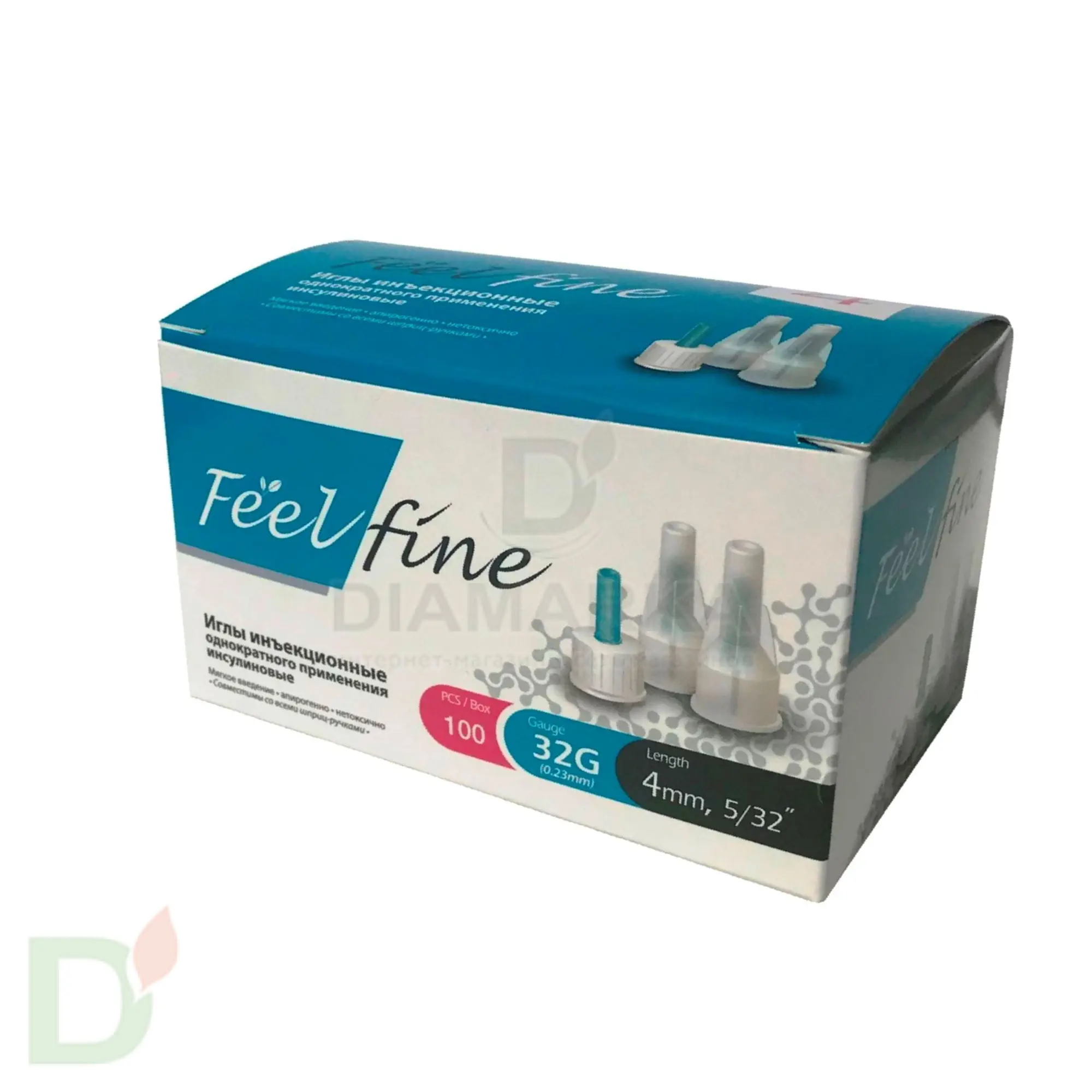Иглы ФилФайн (FeelFine) 32G, длина 4 мм, 100 штук, для шприц ручек