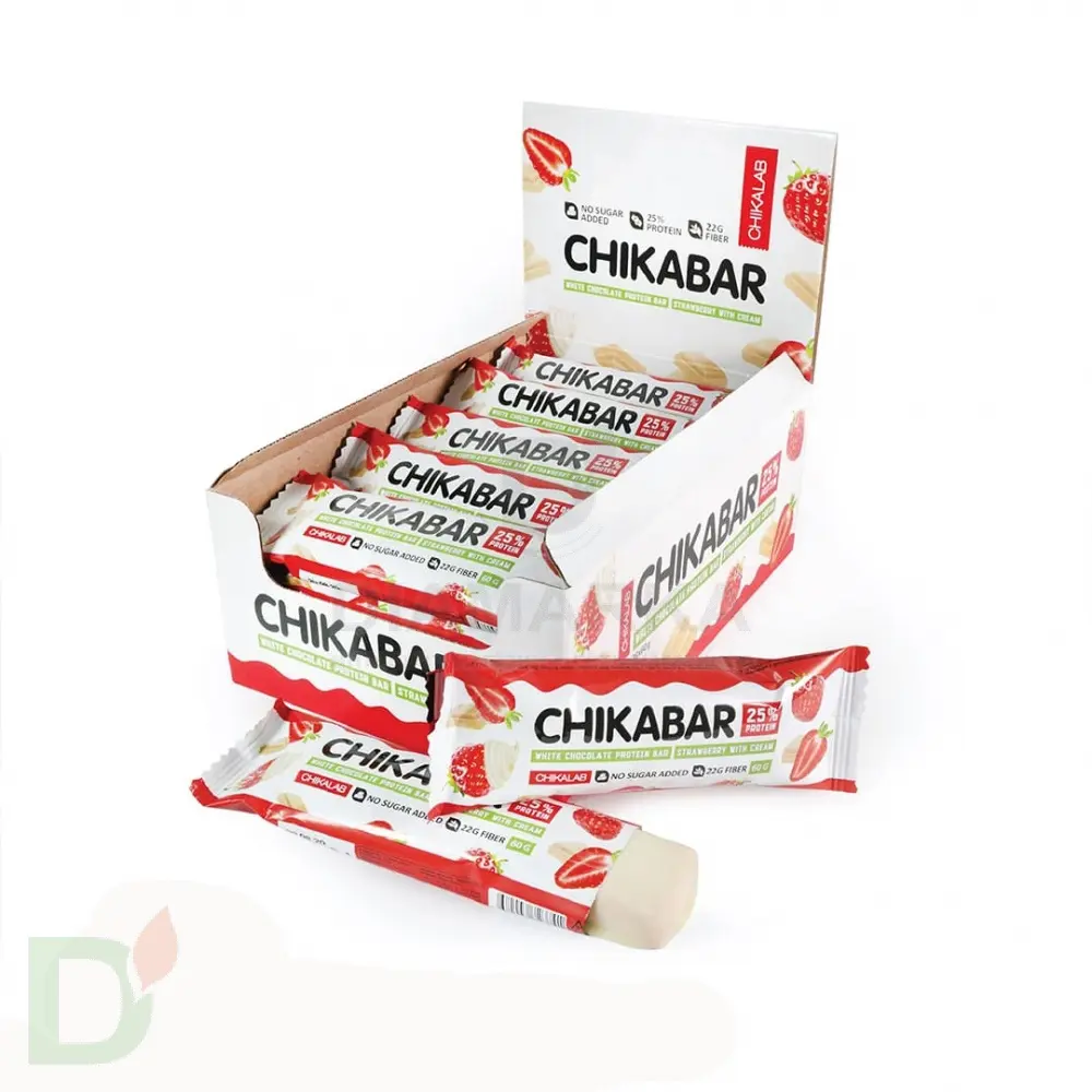 Батончик CHIKALAB глазированный с начинкой Клубника со сливками 60гр. 