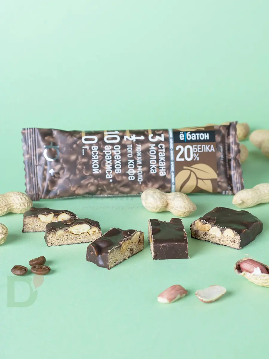 Батончик протеиновый Ё/батон "Арахис-Кофе" в шоколадной глазури 40гр в Ставрополе