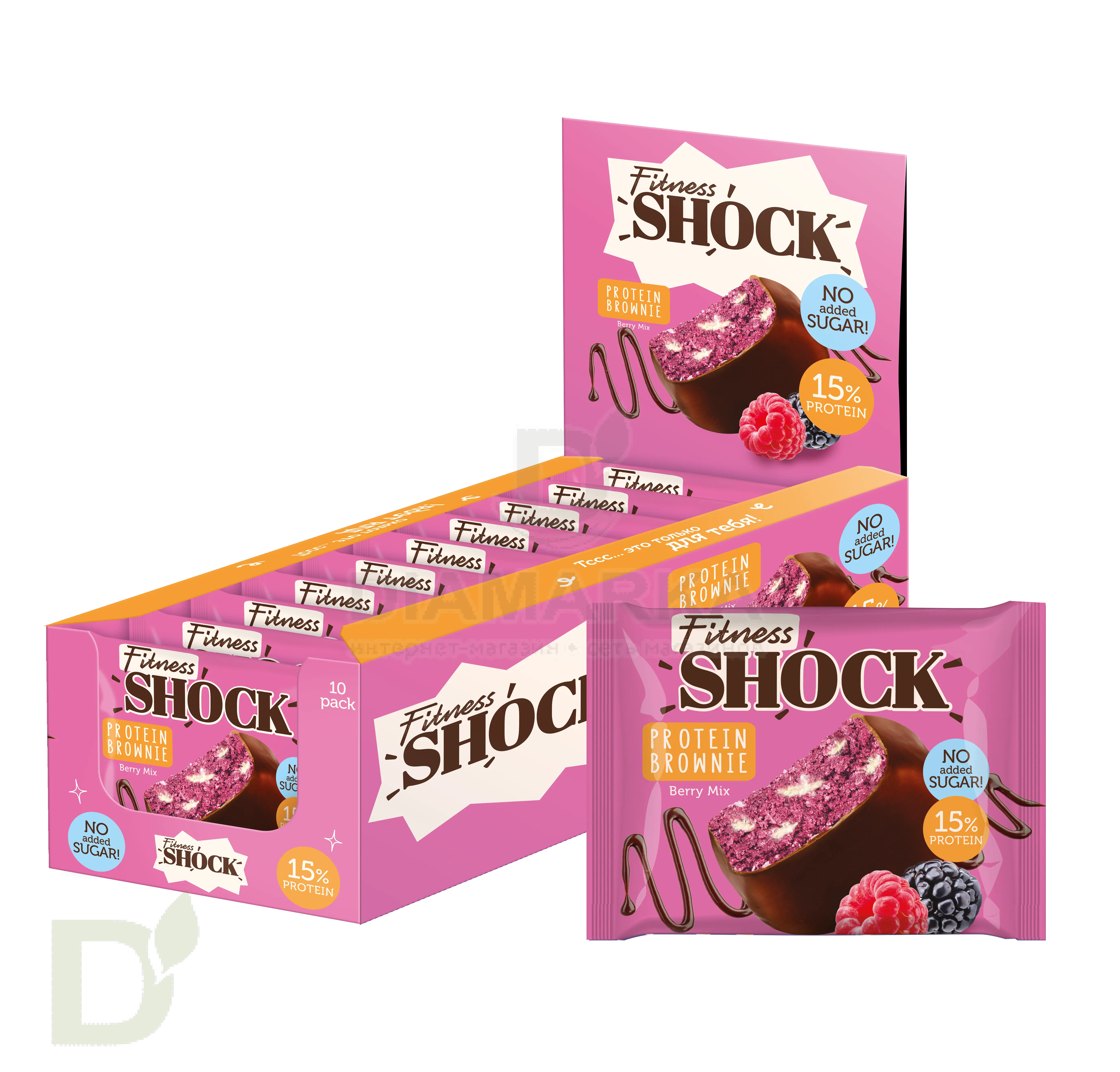 Пирожное бисквитное FitnesShock Брауни Ягодный микс 50гр