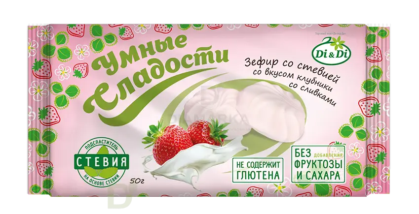 Зефир без сахара Умные сладости Клубника со сливками 50гр.
